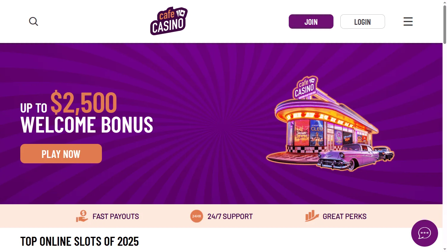 Cafe Casino games page on desktop