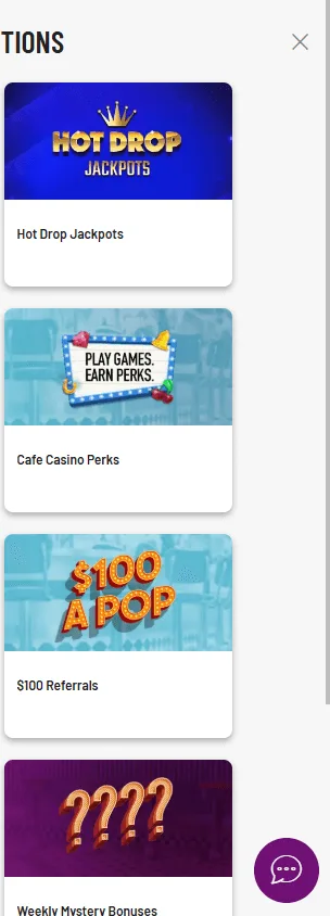 Cafe Casino promotions page on a mobile device